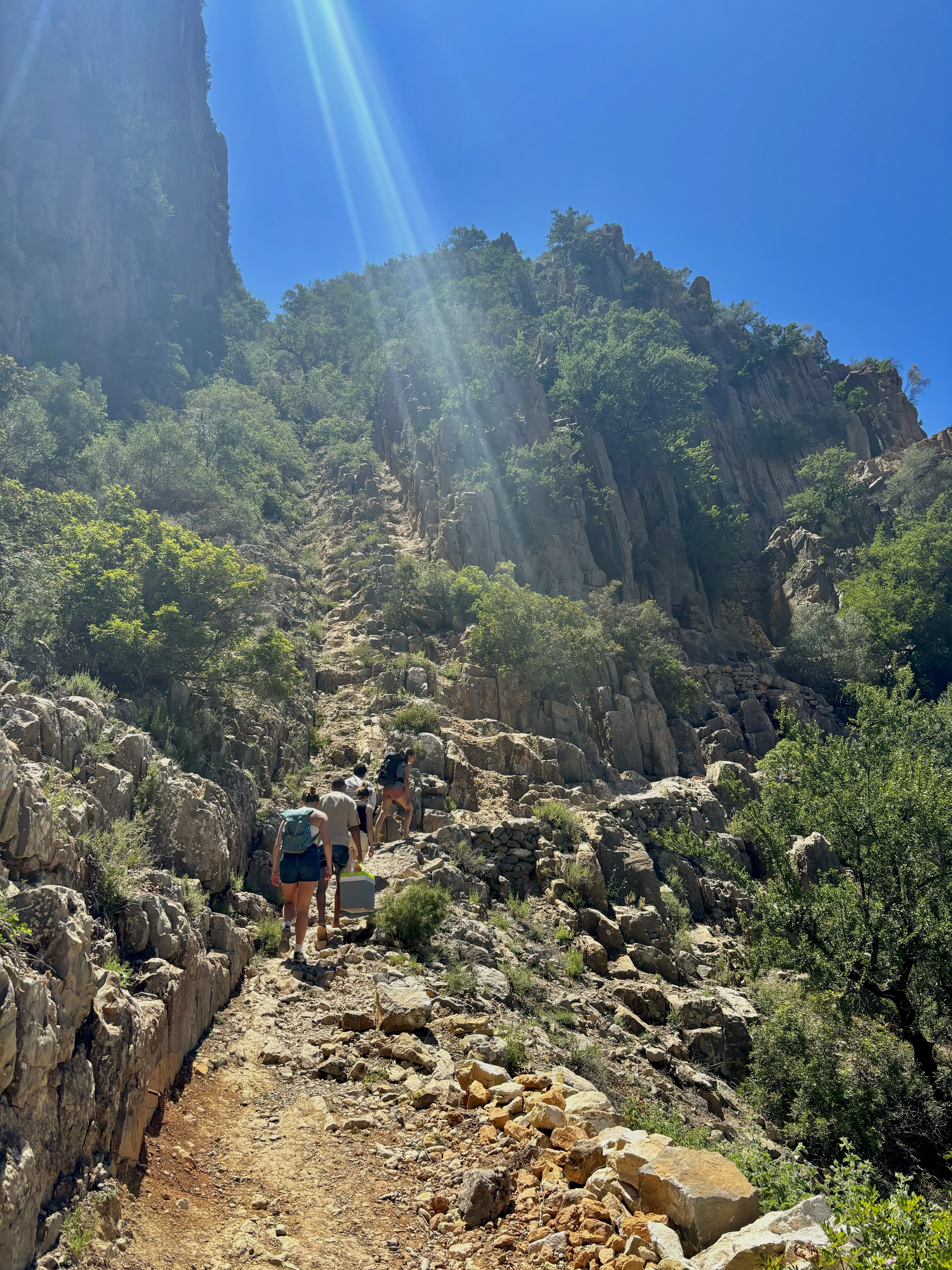 Group Hiking Rocky Mountain Trail in Morocco at The Yogi Surfer in Taghazout Bay, Morocco.