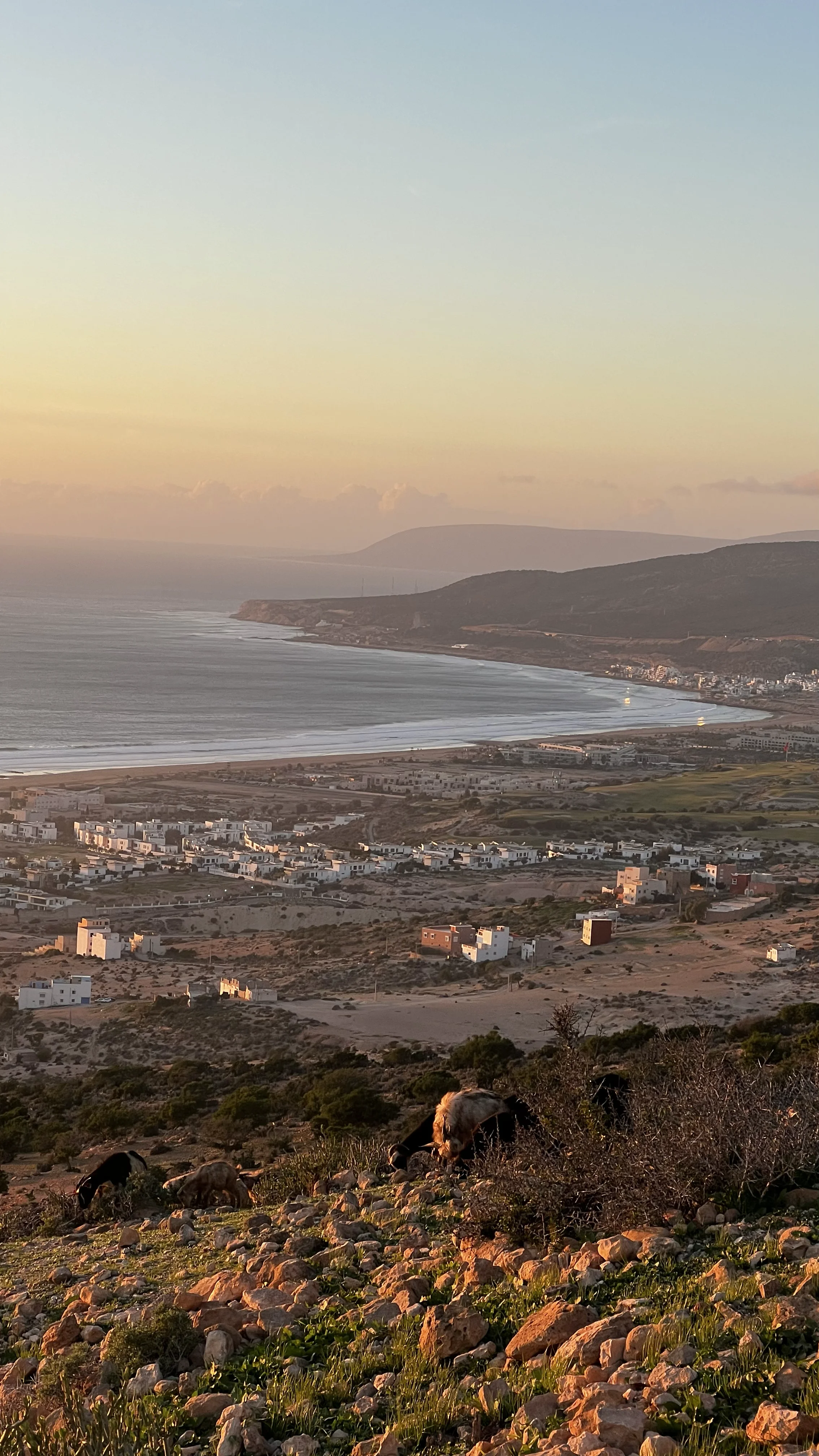 Taghazout Bay Sunset Hiking Viewpoint at The Yogi Surfer in Taghazout Bay, Morocco.