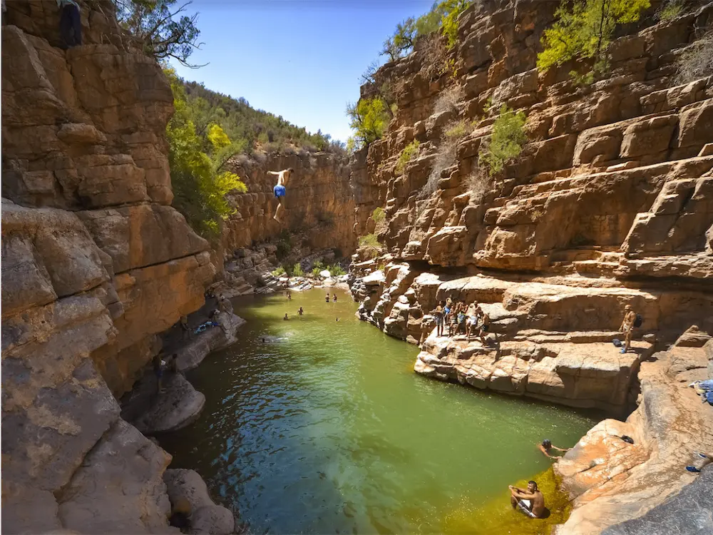 Paradise Valley Cliff Jumping and Swimming at The Yogi Surfer in Taghazout Bay, Morocco.
