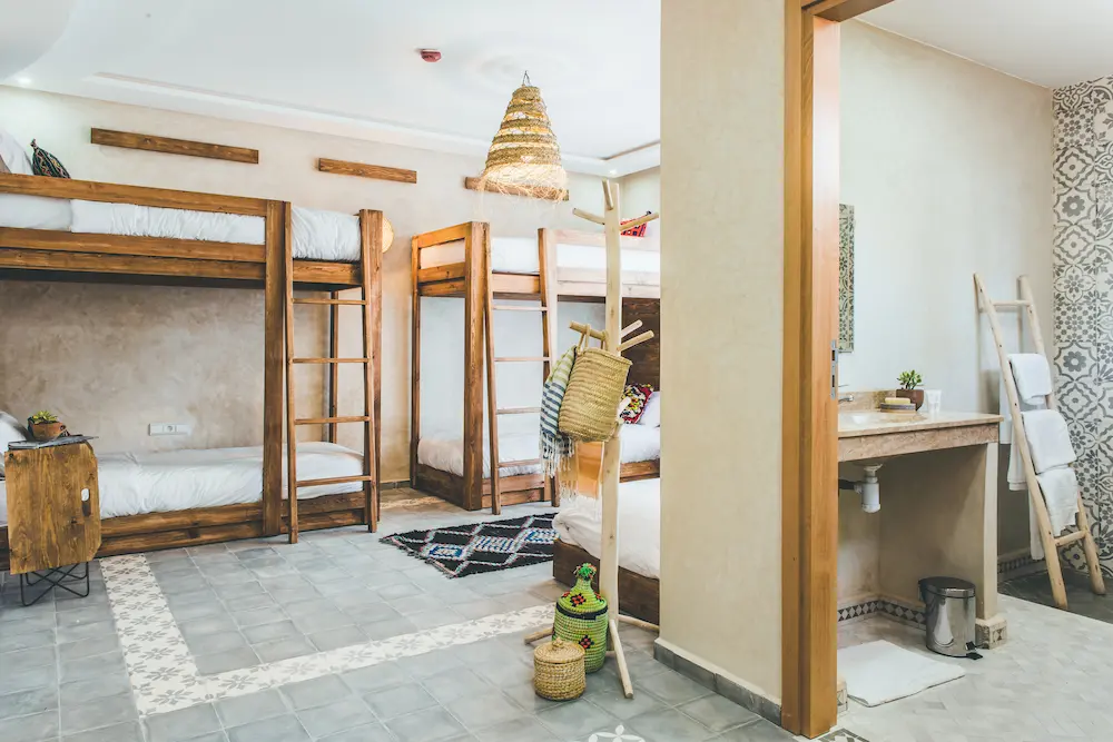 The male dorm, with beds and storage under each