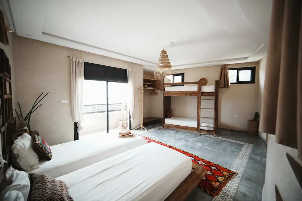 The four beds in the female dorm