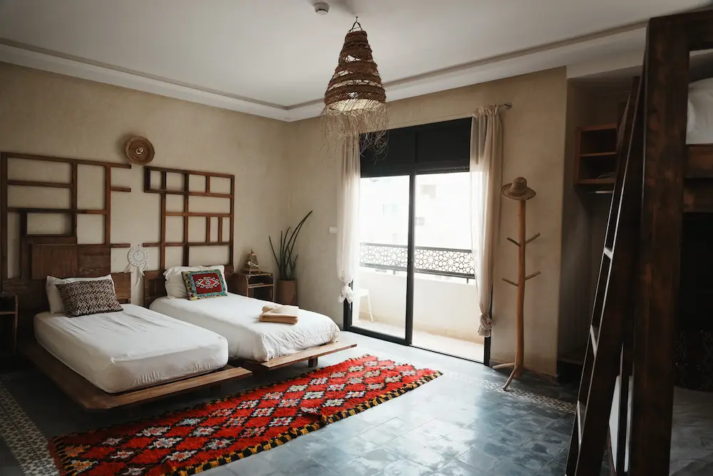 Made-up beds in the female dorm