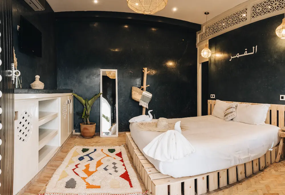 The Moon Room, with the bed and the seating beside it