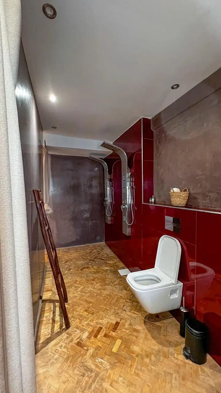 The walk-in shower in the Land Room bathroom