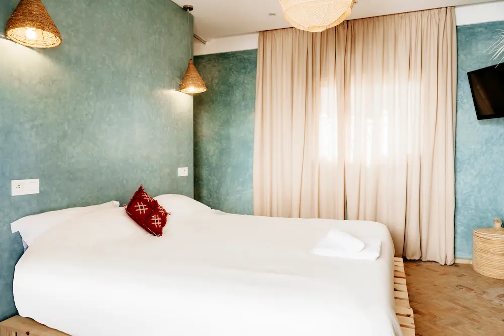 The large double bed in the Ocean Room