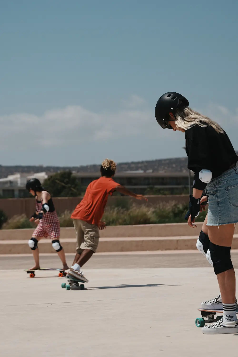 Skate Instructor with Students - Taghazout Bay at The Yogi Surfer in Taghazout Bay, Morocco.
