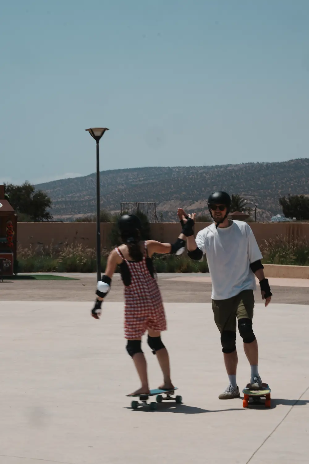 Friends at the Skatepark - Taghazout, Morocco at The Yogi Surfer in Taghazout Bay, Morocco.