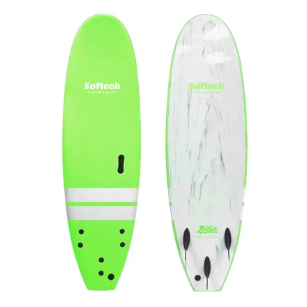 A Softech soft-top surfboard, the beginner board provided at camp